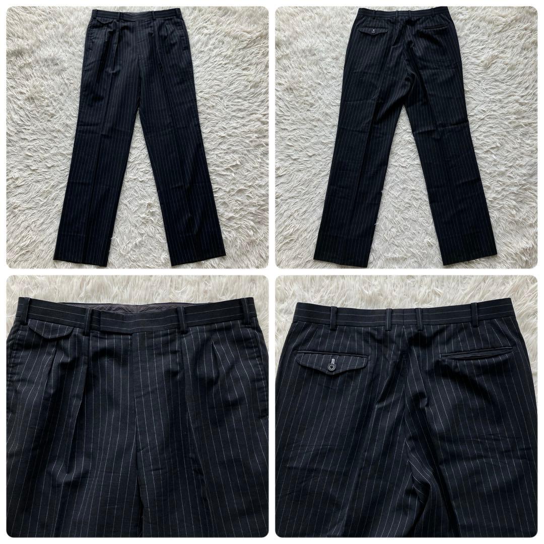 【超希少XL】バーバリーブラックレーベル　スーツ　黒　羊毛　super100's