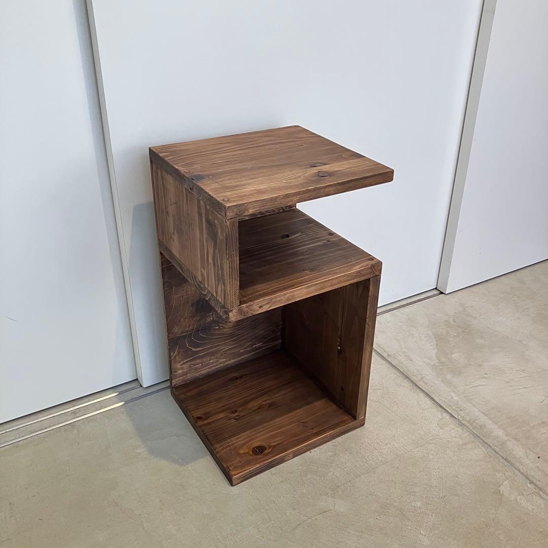 杉無垢材のサイドテーブル　S字　5【ハンドメイド家具】