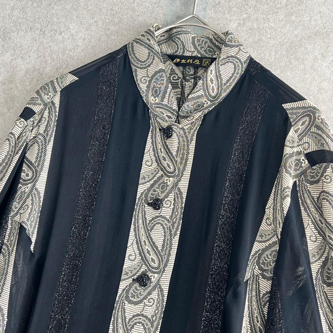 伊太利屋 イタリヤ（7）デザインレースシャツワンピース スタンドカラー スリット