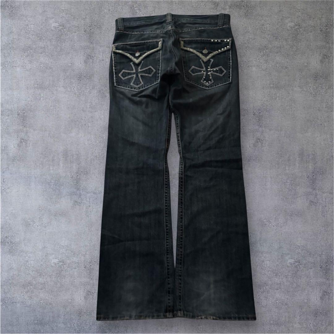 パンツ grunge cross design flare denim y2k