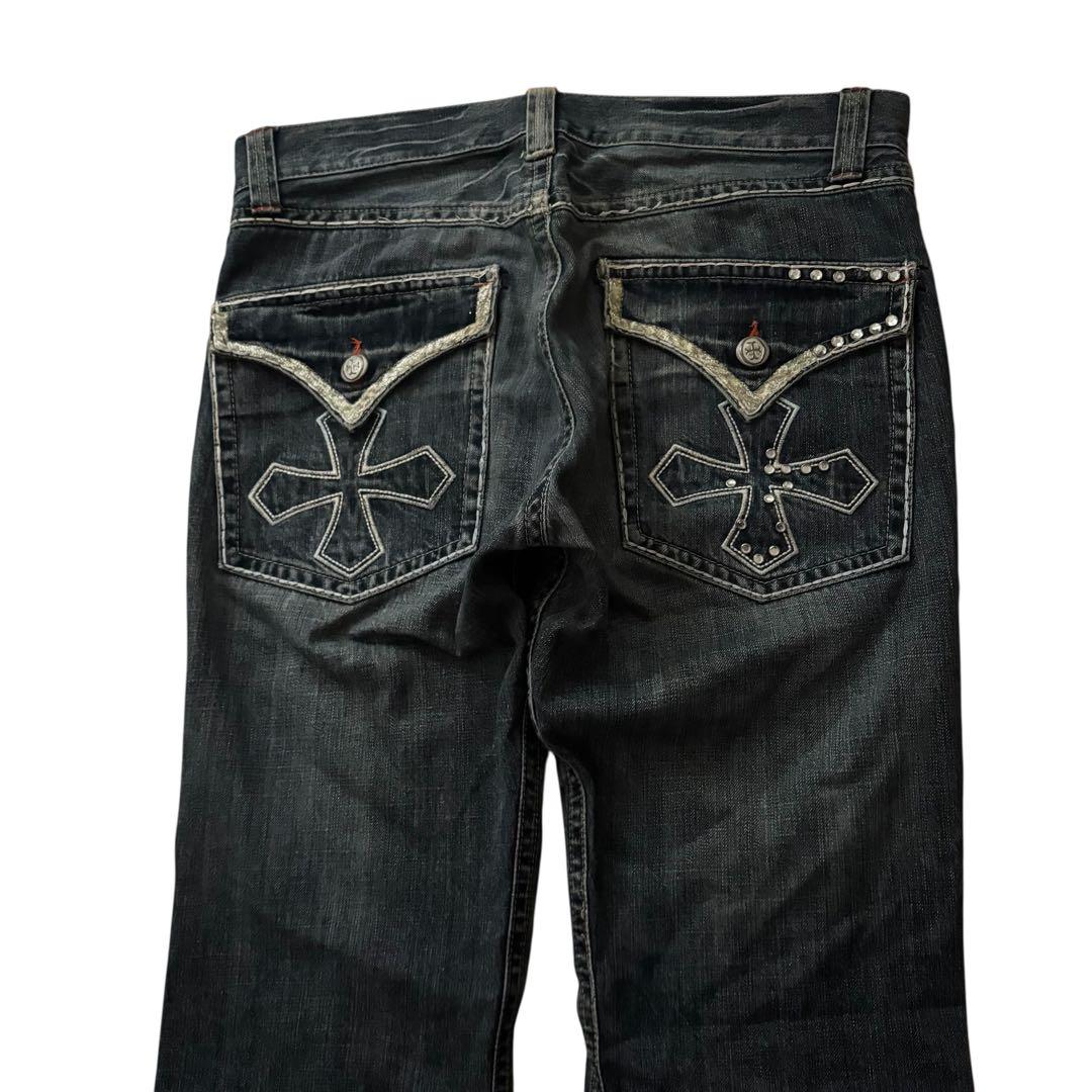 パンツ grunge cross design flare denim y2k