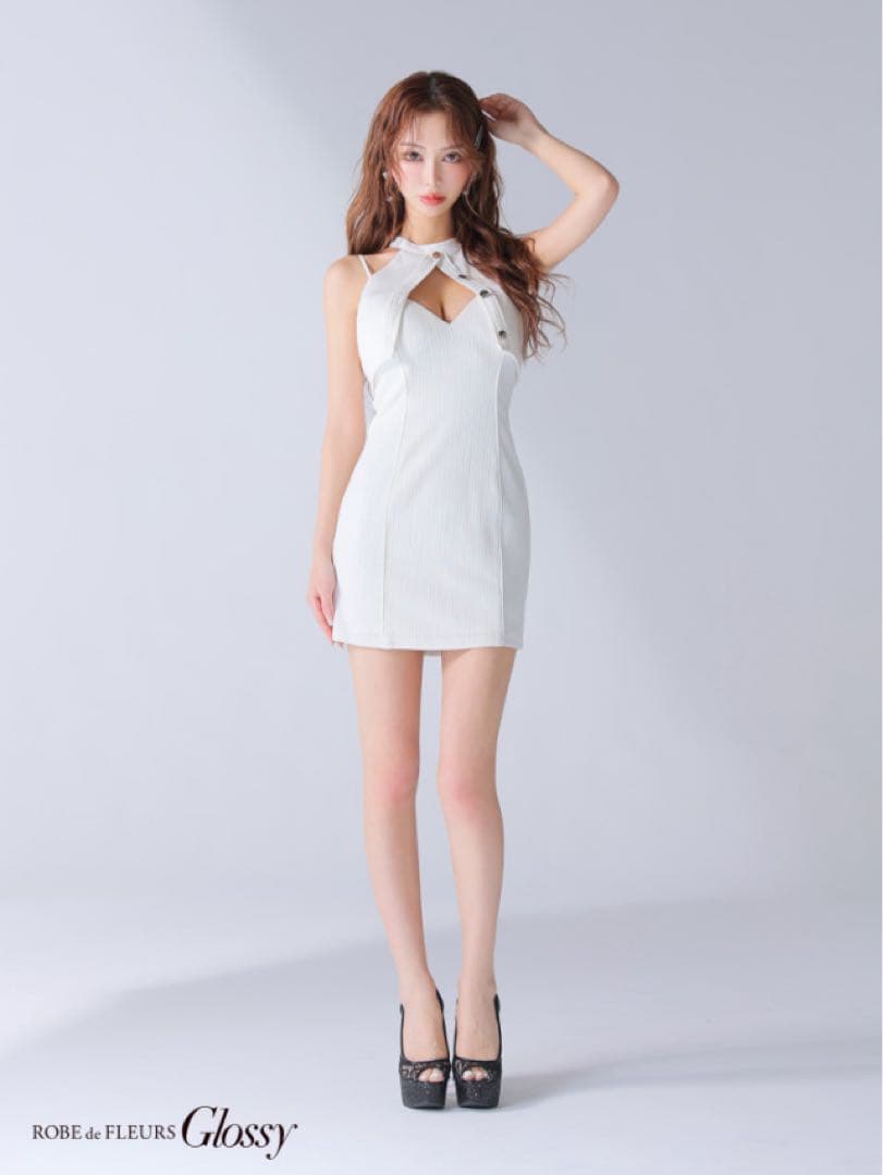 Robe de Fleurs Glossy タイトミニドレス ホワイト XS