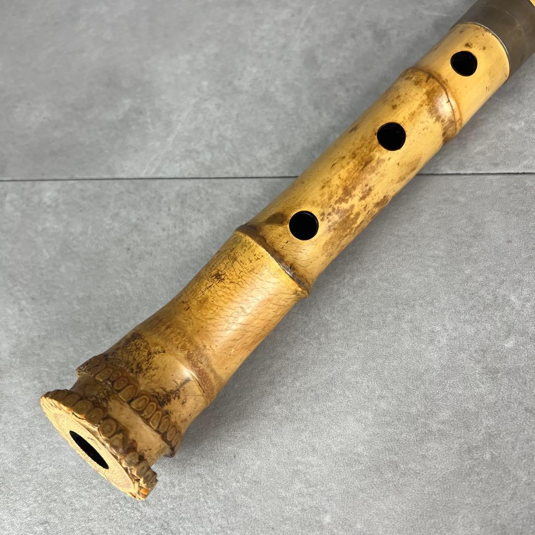 人気　尺八　琴古流　バチ型　銘あり　竹治　1印　1尺6寸　5孔　和楽器