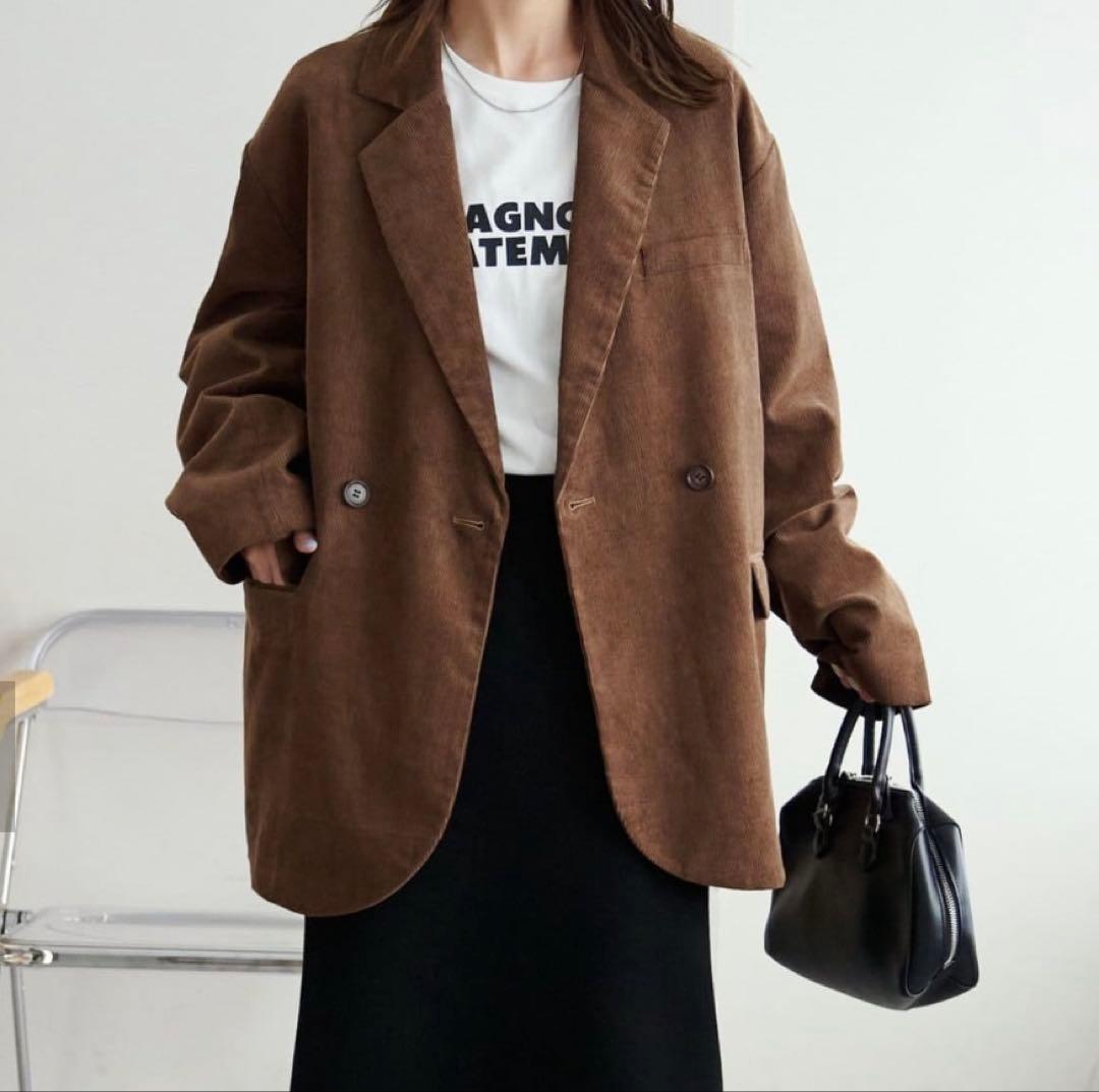 DISCOAT コーデュロイWブレストジャケット ブラウン FREE