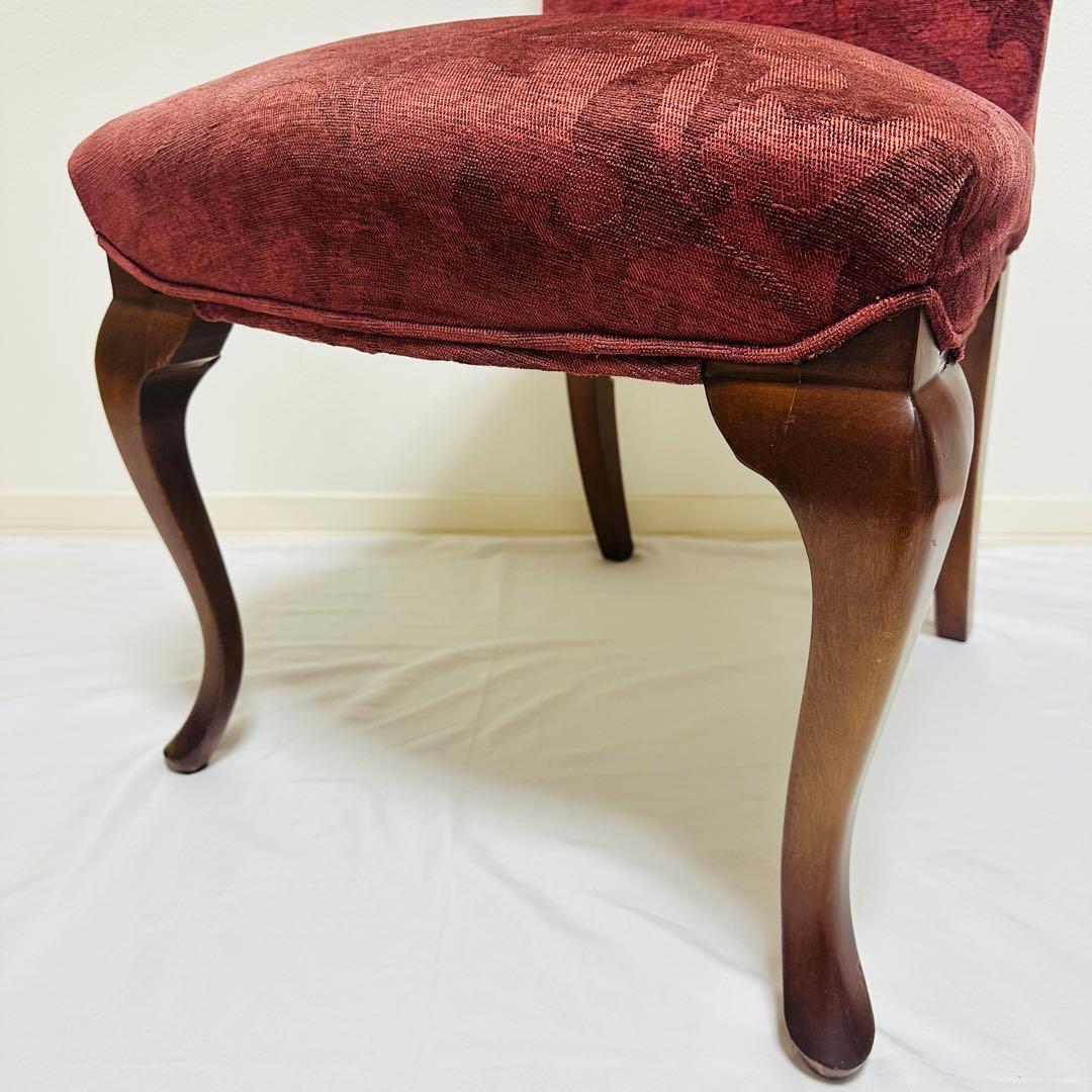 ダイニングチェア 高級感 アンティーク調 赤 ファブリック 猫脚デザイン