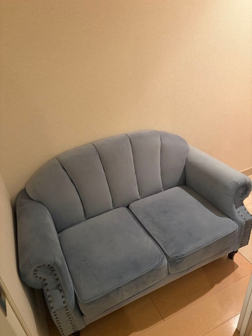 ライトブルー アールデコソファ 2人掛け