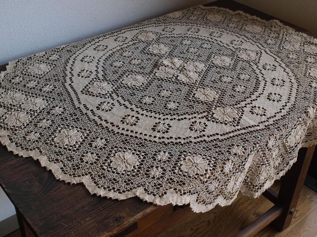 PAUL__ フィレレース丸 テーブルクロス 刺繍レース 花柄 /K032