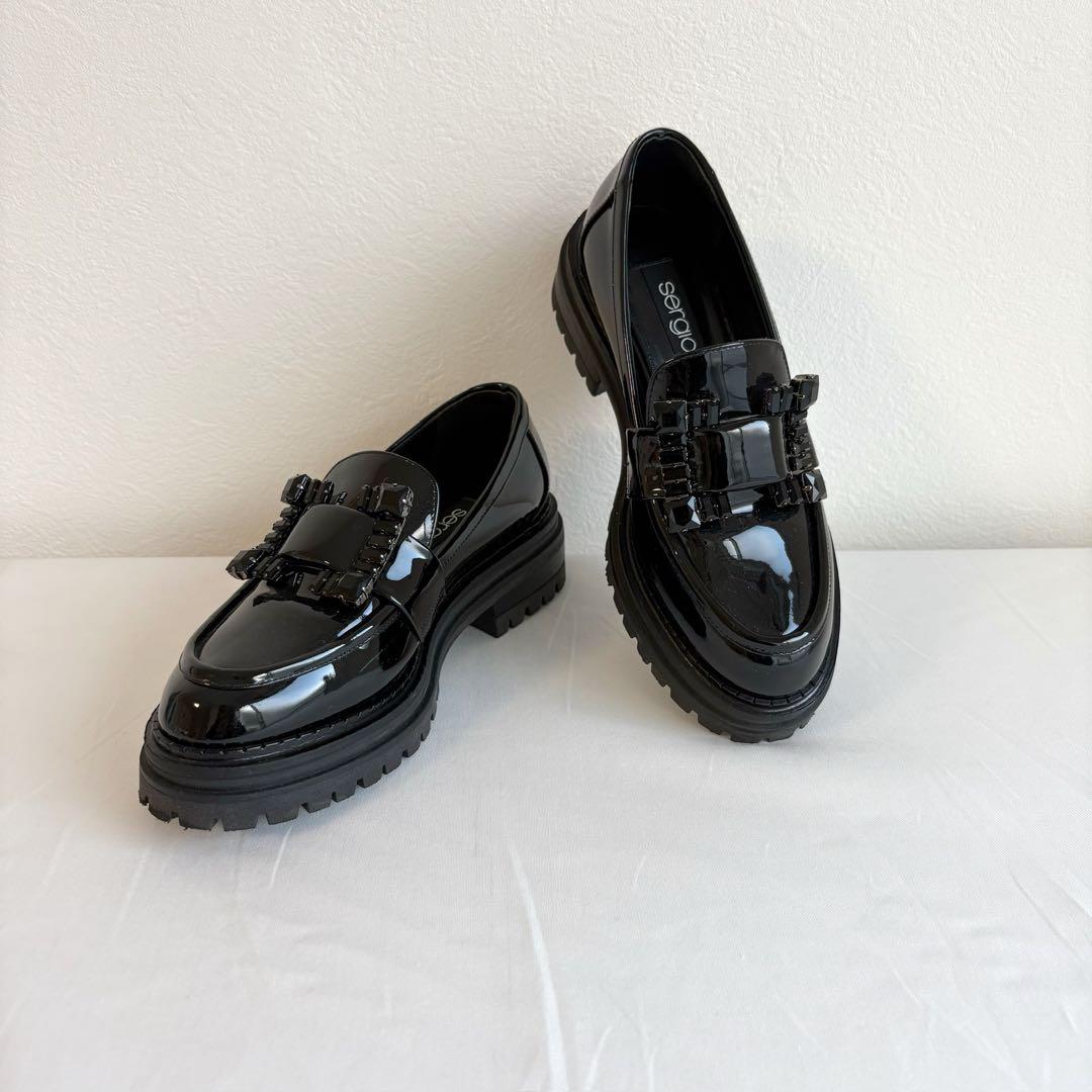 ⑤ 中古美品Sergio Rossi クリスタルバックル ブラック 22.5cm