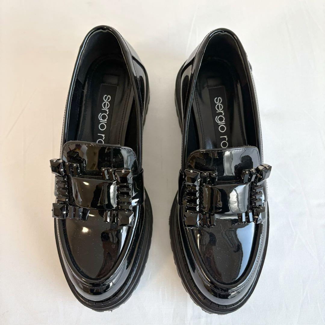 ⑤ 中古美品Sergio Rossi クリスタルバックル ブラック 22.5cm