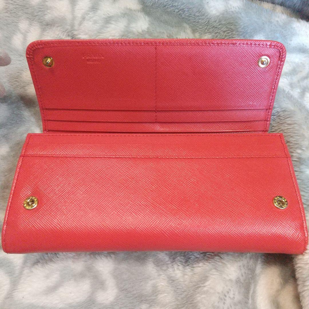 PRADAサフィアーノ リボン付き 長財布オレンジ系