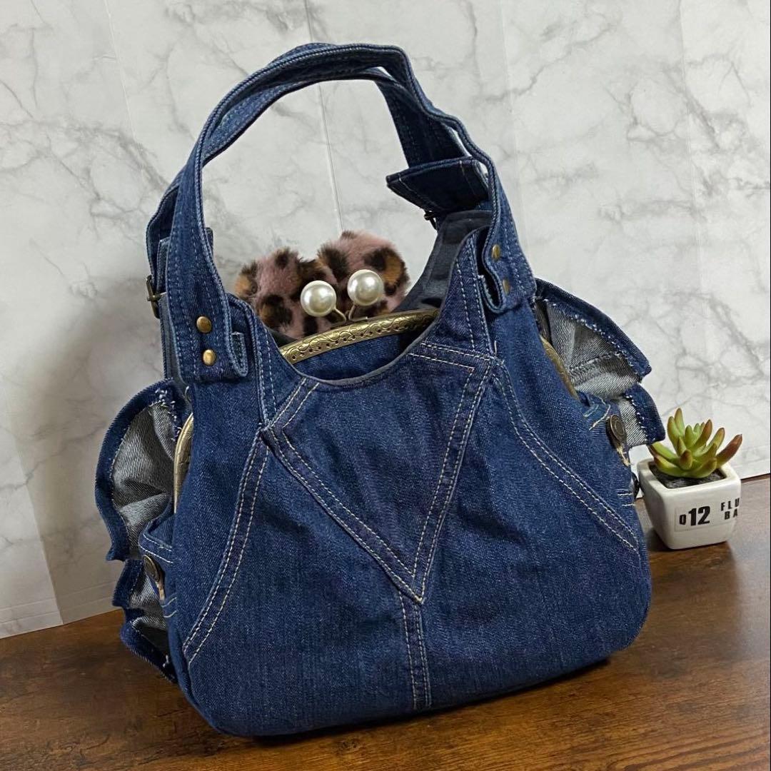 m*e様 コヤンイサムチョン デニムリメイク【がま口バッグ】フリルバッグ ハンド