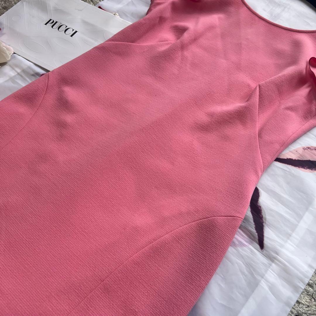 【美品】EMILIO PUCCI フリルワンピース ピンク フレンチスリーブ L