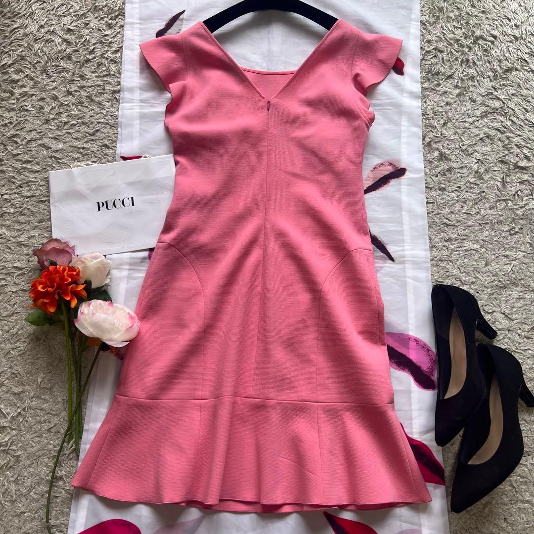 【美品】EMILIO PUCCI フリルワンピース ピンク フレンチスリーブ L
