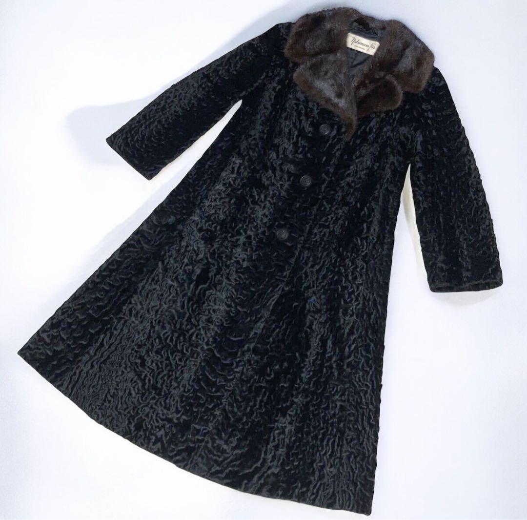 【美品】Nakamura Fur ミンク ラム ファーコート ロングコート 黒