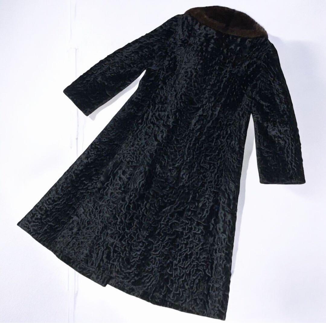 【美品】Nakamura Fur ミンク ラム ファーコート ロングコート 黒