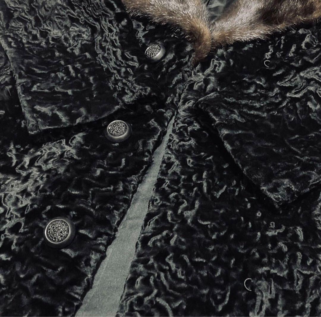 【美品】Nakamura Fur ミンク ラム ファーコート ロングコート 黒