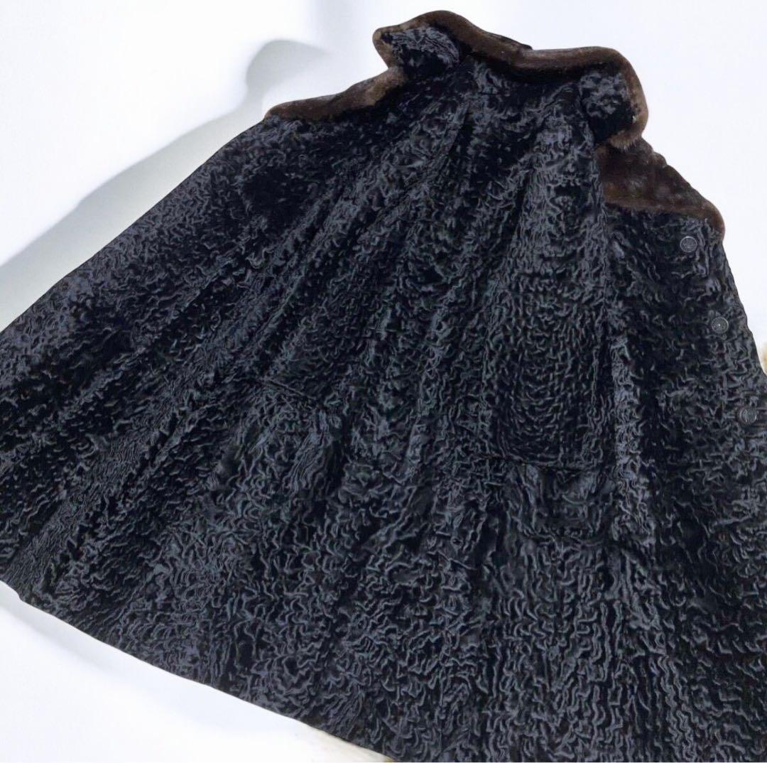 【美品】Nakamura Fur ミンク ラム ファーコート ロングコート 黒