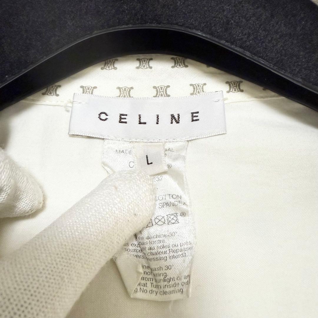 美品❤️セリーヌ　半袖　ポロシャツ　トリオンフ　刺繍　ホワイト　L マカダム柄