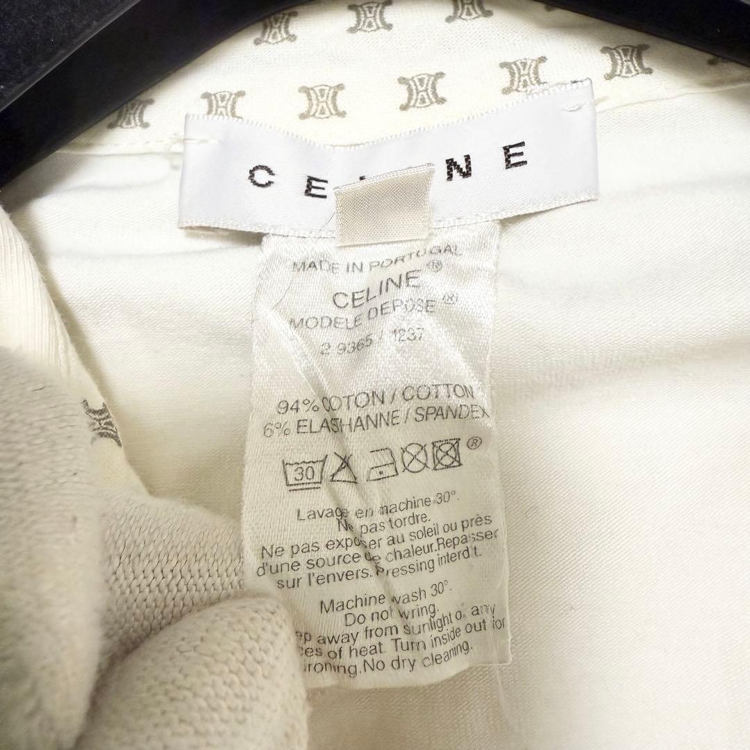 美品❤️セリーヌ　半袖　ポロシャツ　トリオンフ　刺繍　ホワイト　L マカダム柄