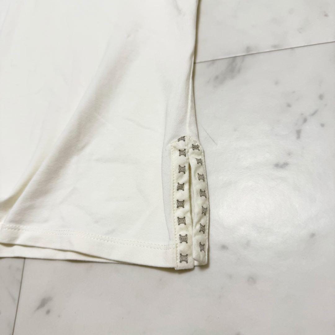 美品❤️セリーヌ　半袖　ポロシャツ　トリオンフ　刺繍　ホワイト　L マカダム柄