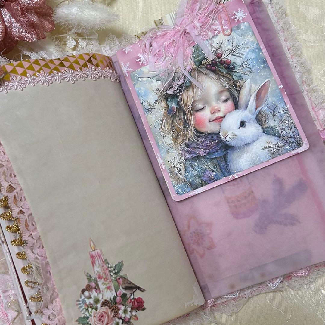 薔薇とレースのジャンクジャーナル・雑記帳　ピンクのMerry christmas