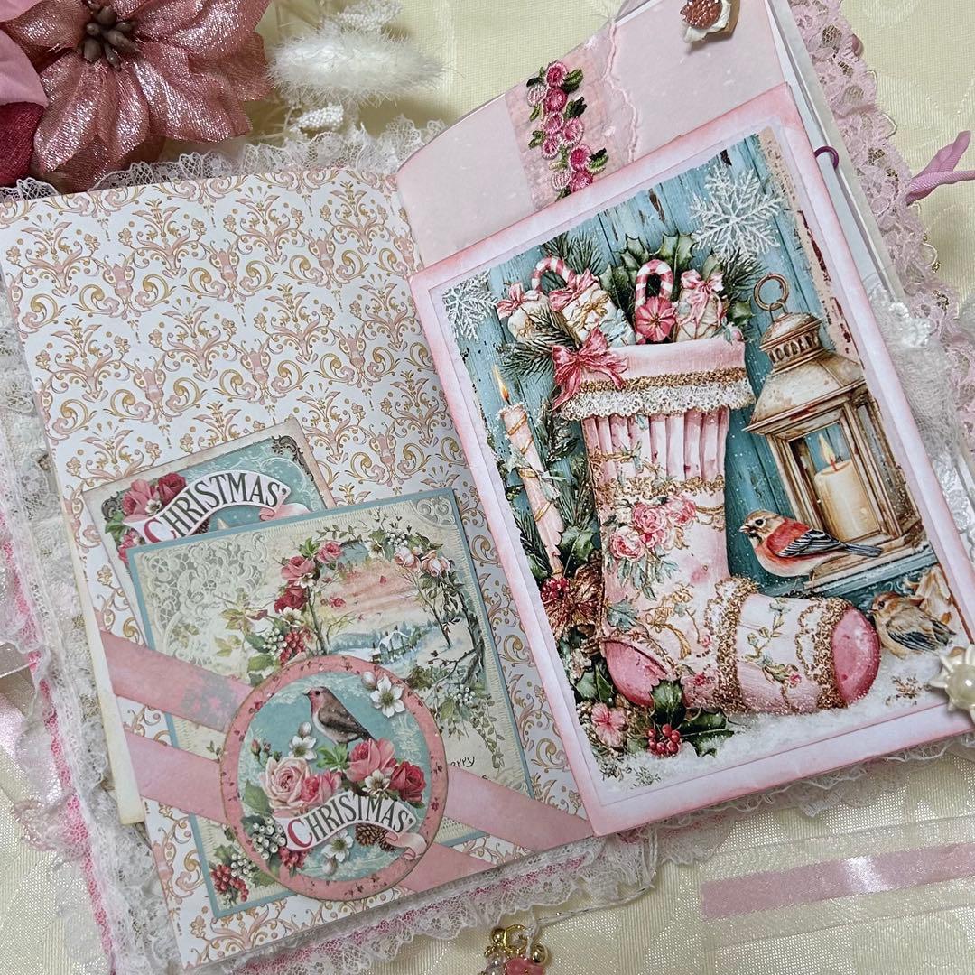 薔薇とレースのジャンクジャーナル・雑記帳　ピンクのMerry christmas