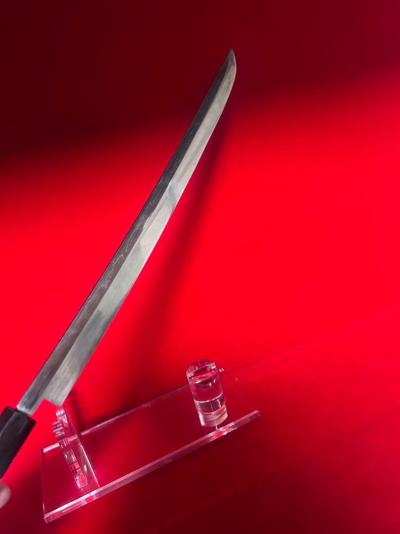 01594 包丁　先丸蛸引　尺一　玉鋼　両刃　刃文有り　墨流し　箱付　未使用品