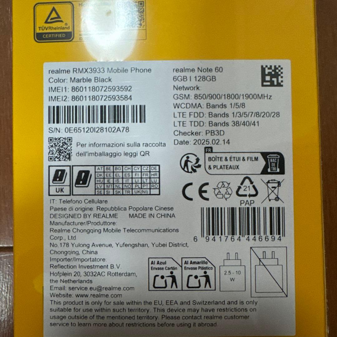 スマートフォン本体 realme Note 60 6GB+128GB Marble Black