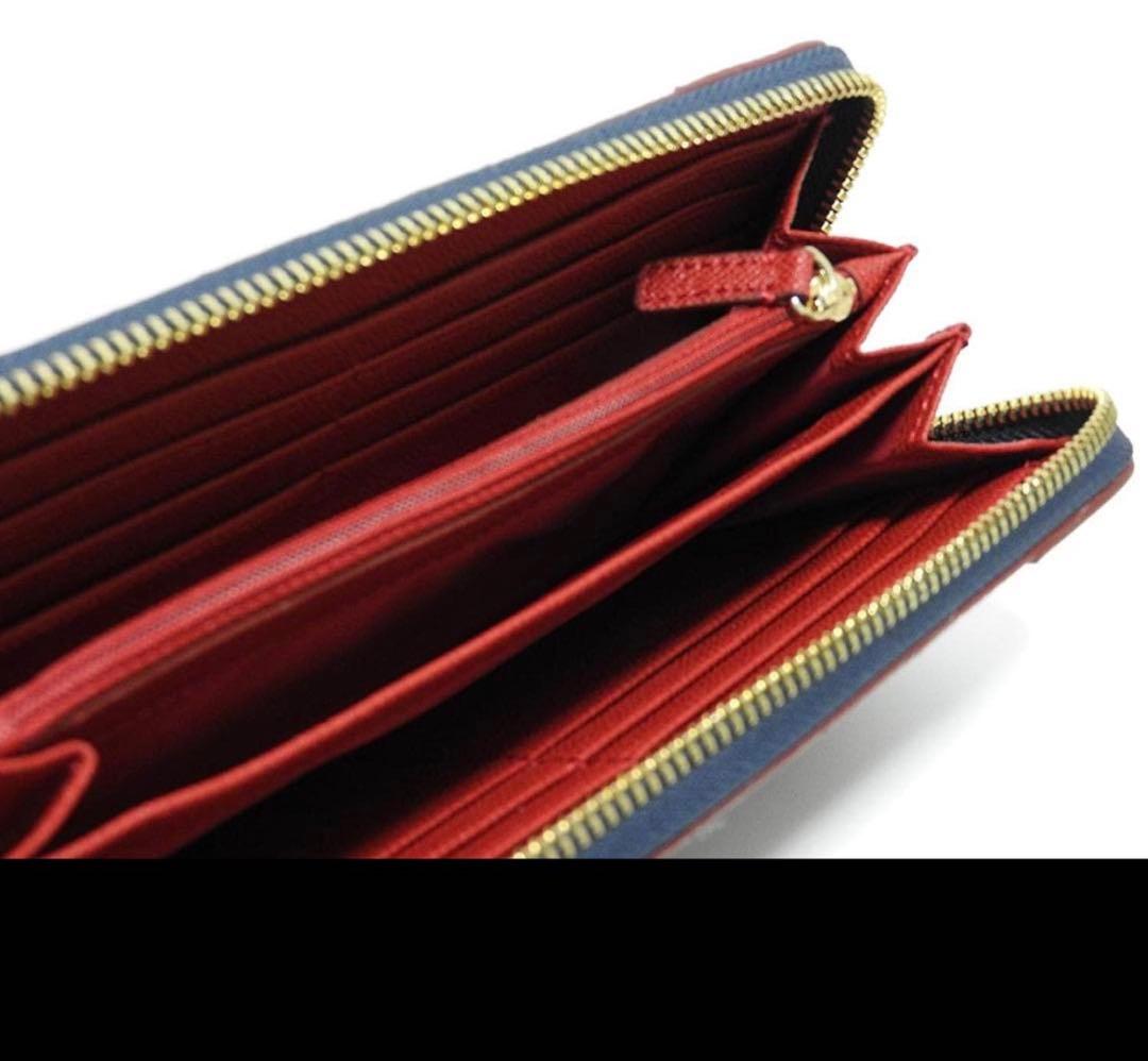 COACH コーチデニムレザー アコーディオン ジップ長財布 ミッドナイトブルー