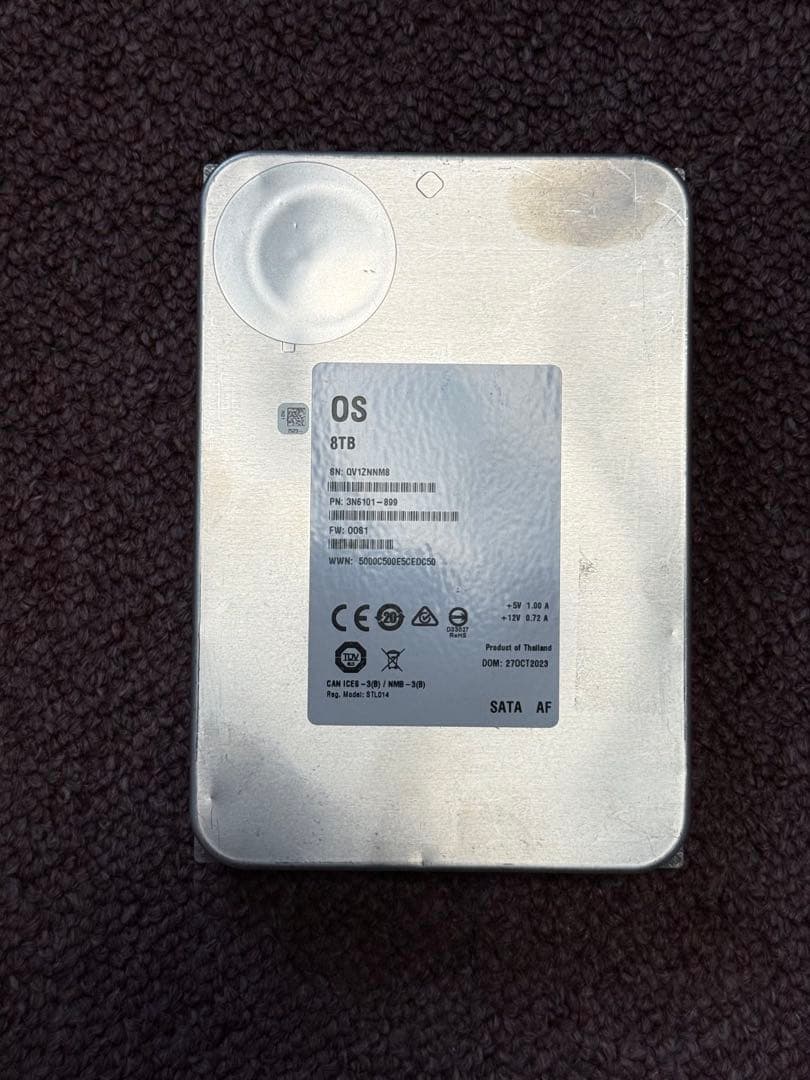 ホワイトラベル3.5インチ内蔵HDD 8TB 中古車