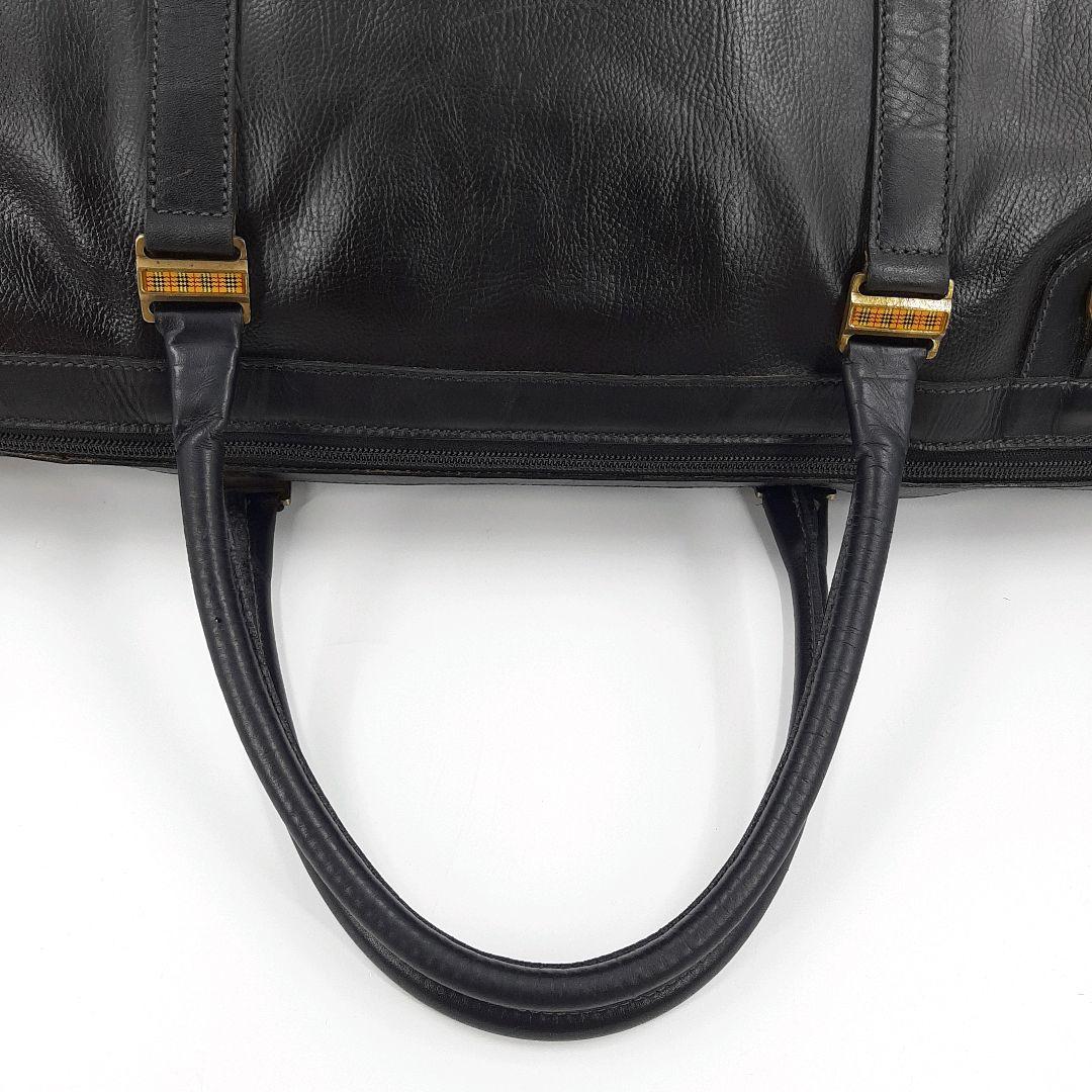 バーバリー　ボストンバッグ　オールレザー　ノバチェック　黒　大容量　トラベル