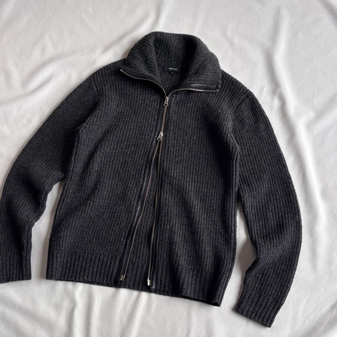 00s COMME CA ISM wool ds knit レザー切替