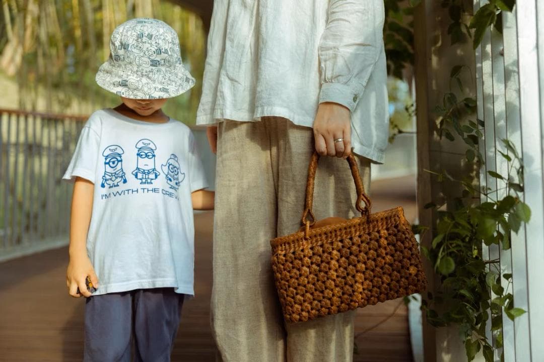 六角花結び編み 山葡萄 かごバッグ 職人手編み 手提げ 内布付き