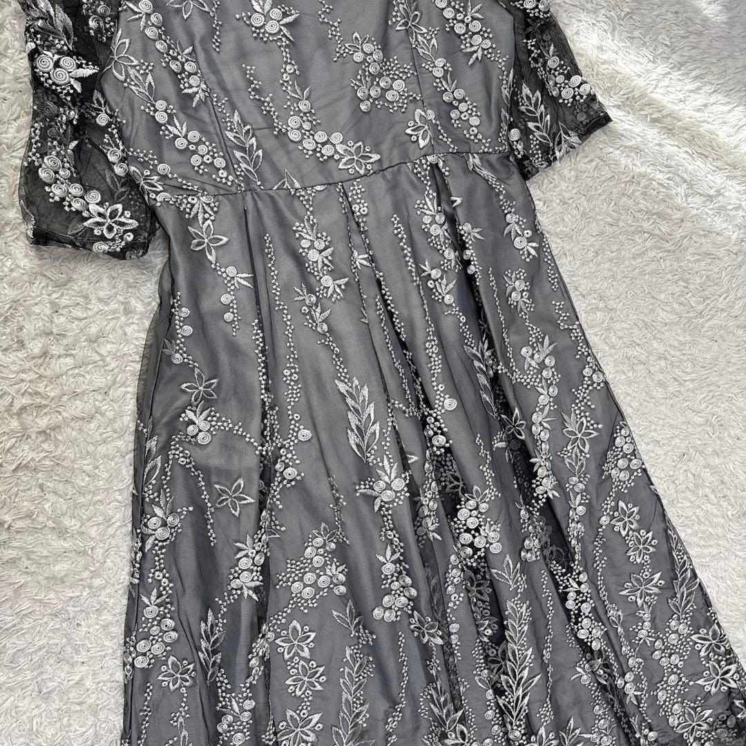 極美品 niana 刺繍レース バックリボン パーティードレス 二次会 Lサイズ