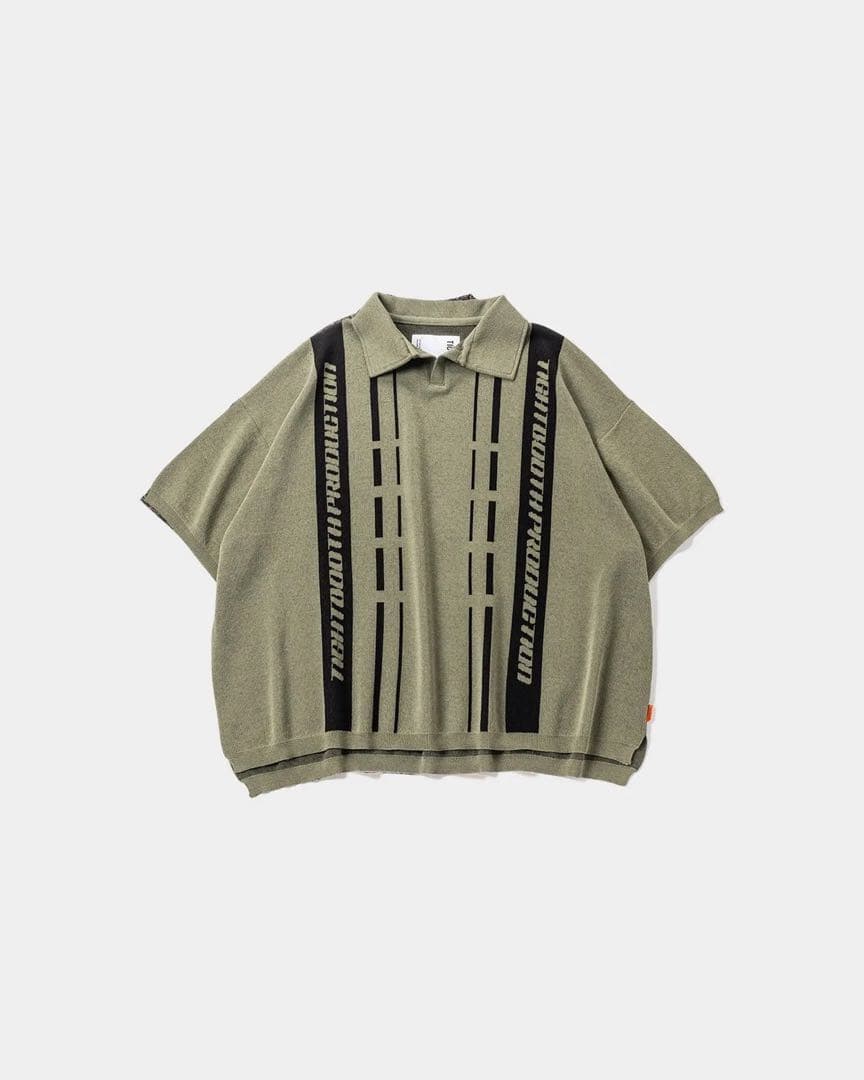 トップス TIGHTBOOTH STRIPE KNIT OPEN POLO