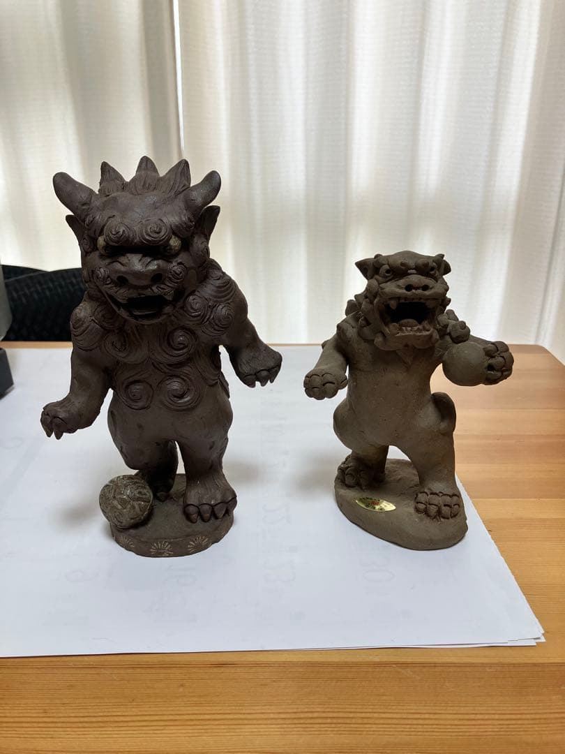 琉球　沖縄　壺屋焼　立ちシーサー二体　ヤチムン　やちむん