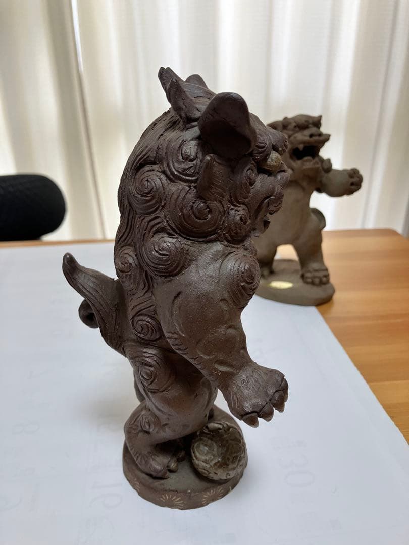 琉球　沖縄　壺屋焼　立ちシーサー二体　ヤチムン　やちむん