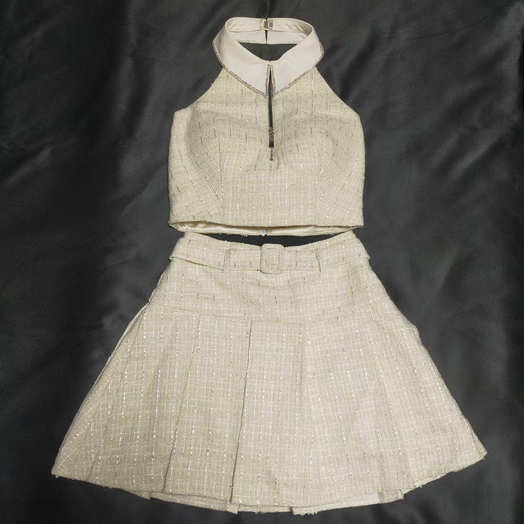 【Mサイズ】ローブドフルール 襟付き ホルター ジッパー ツイード セットアップ