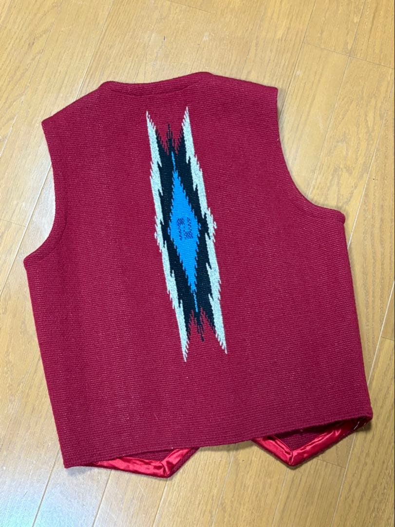 ORTEGA'S ウールベスト 36 オルテガ チマヨベスト 古着 アメカジ 赤