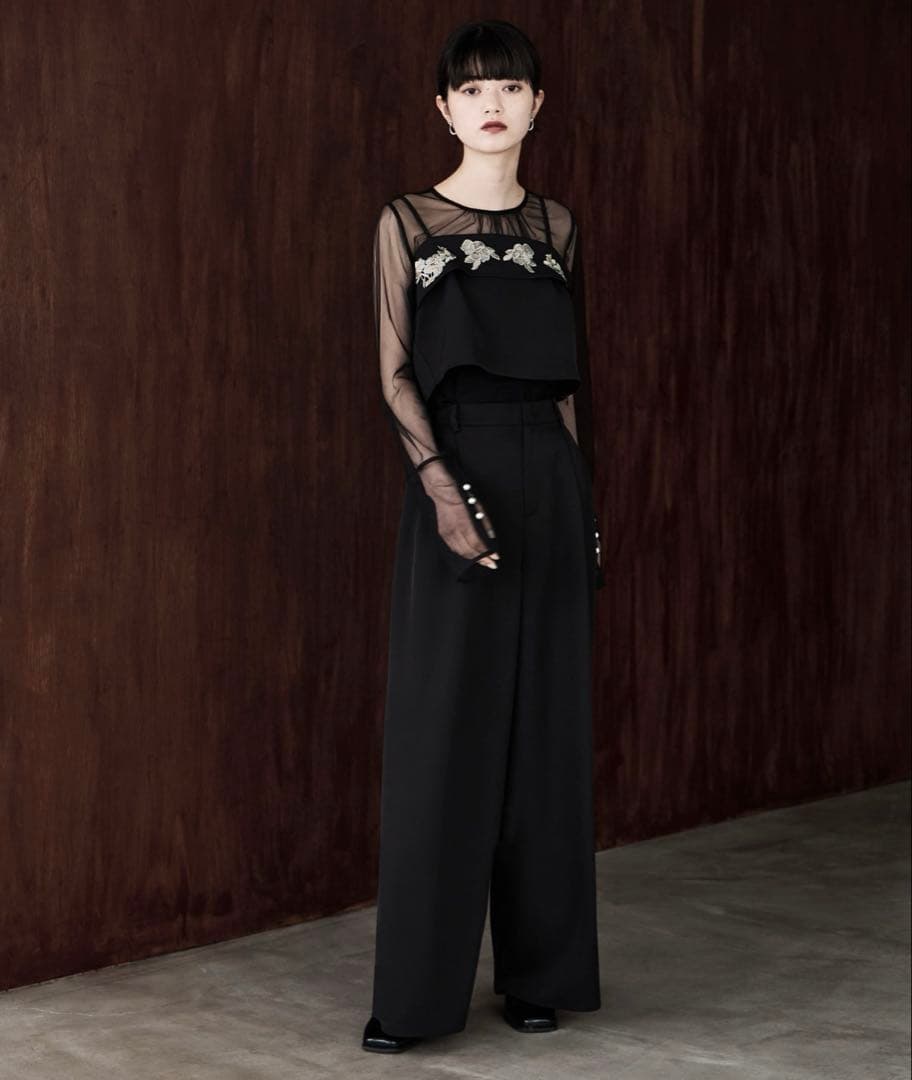 etoll.（エトル）3piece刺繍リボンビスチェ＆タックワイドパンツセット