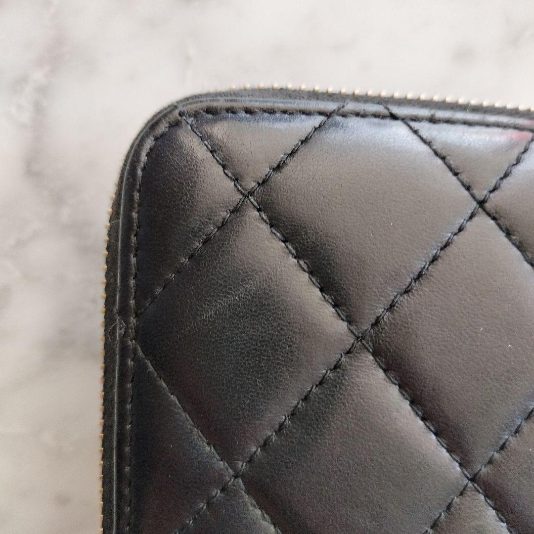 CHANEL マトラッセ ラウンドファスナー長財布 ブラック パールココ