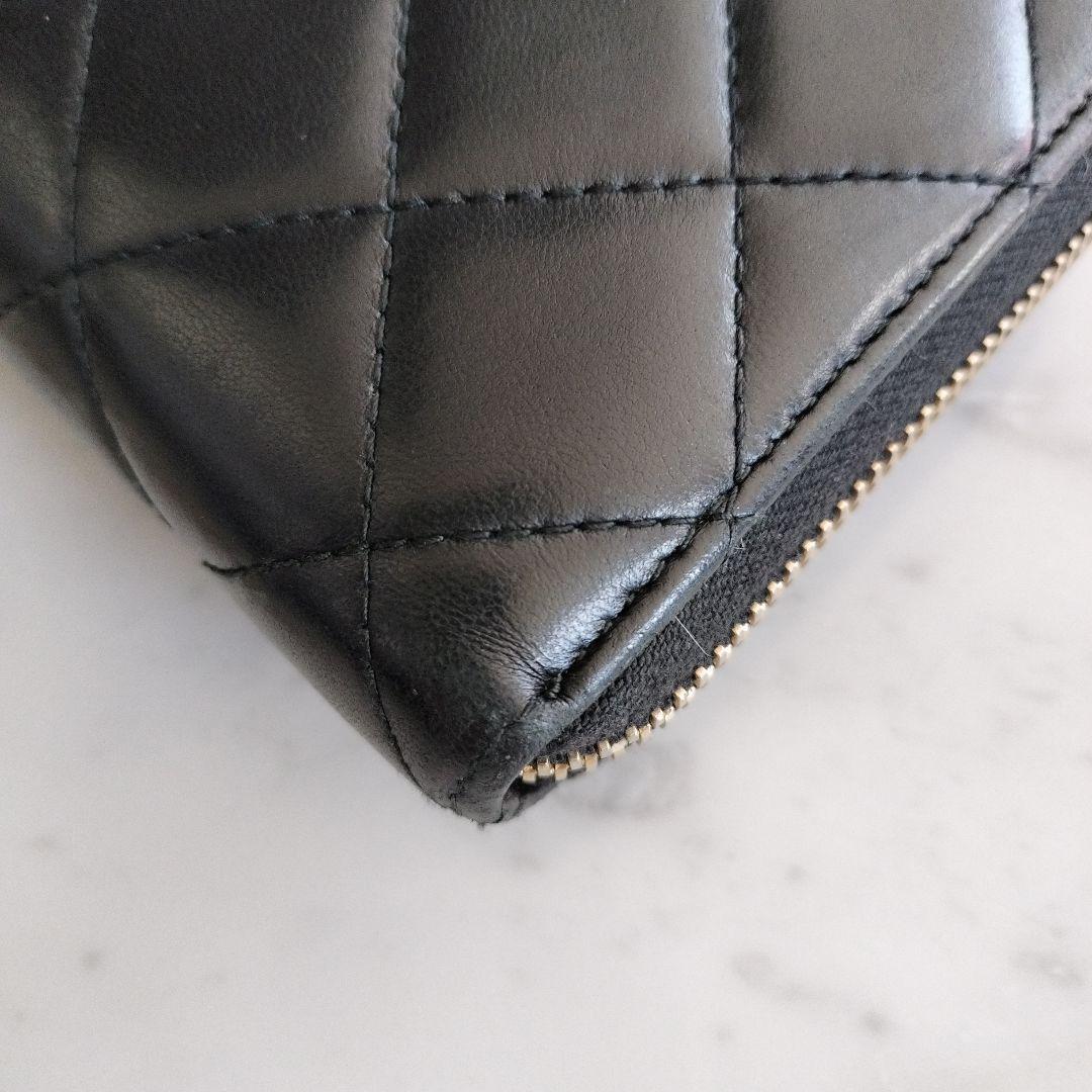CHANEL マトラッセ ラウンドファスナー長財布 ブラック パールココ
