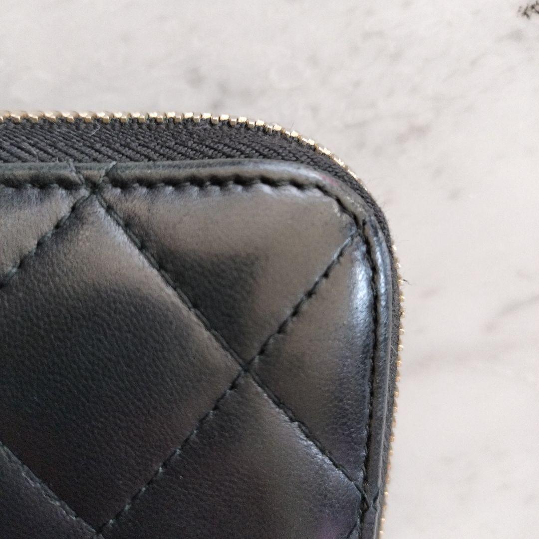 CHANEL マトラッセ ラウンドファスナー長財布 ブラック パールココ