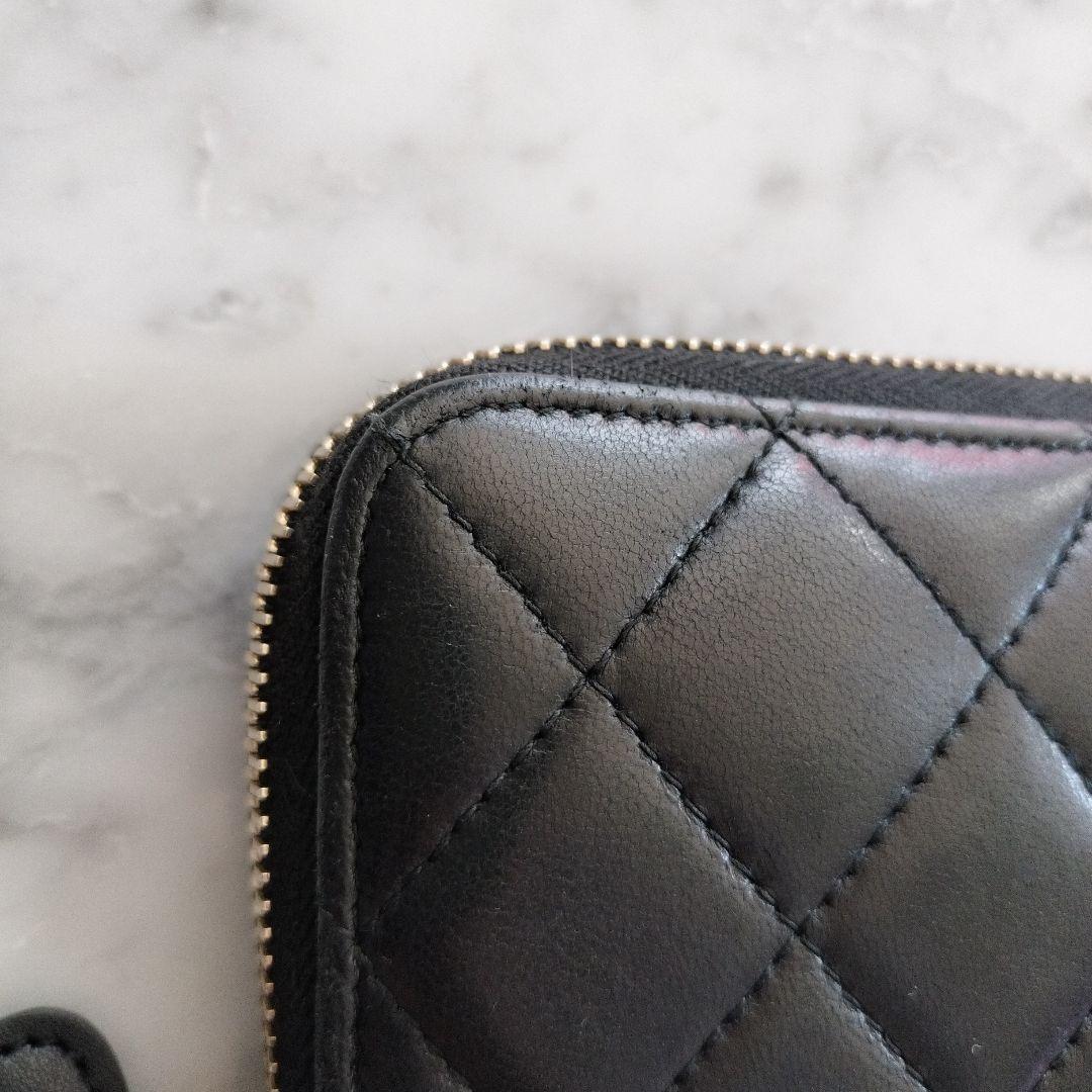 CHANEL マトラッセ ラウンドファスナー長財布 ブラック パールココ