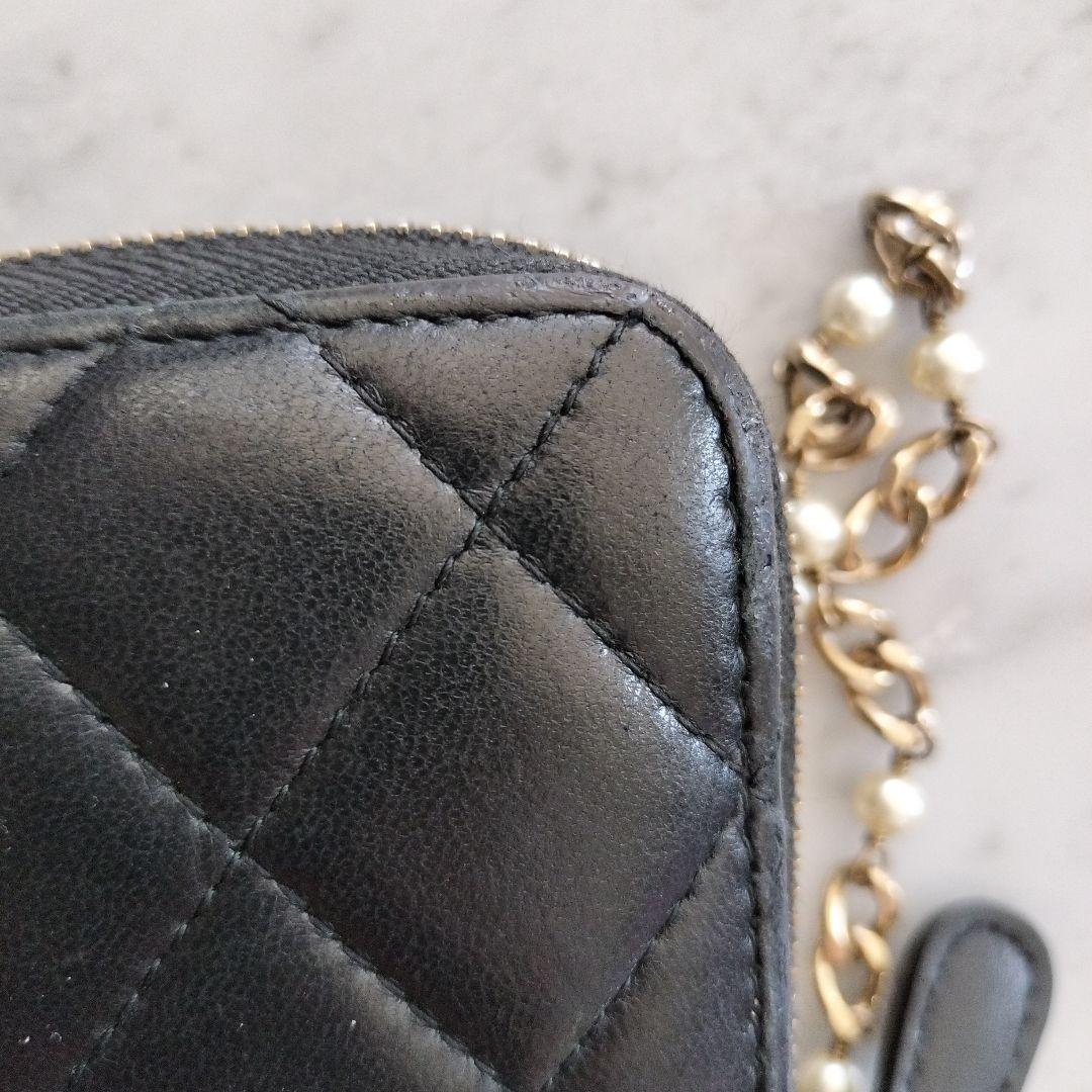 CHANEL マトラッセ ラウンドファスナー長財布 ブラック パールココ