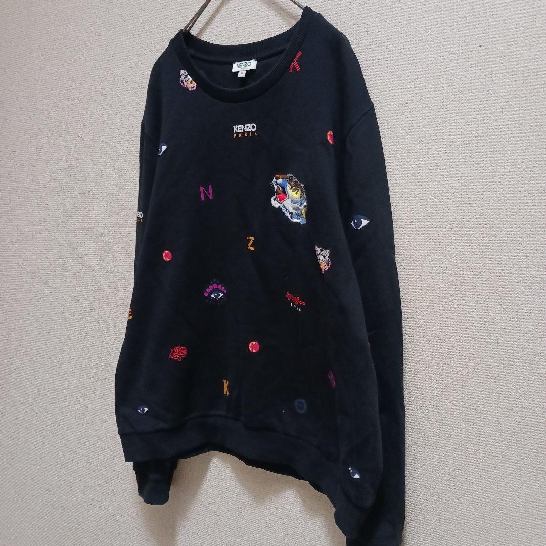 【KENZO PARIS】 刺繍デザイン スウェット XL ブラック