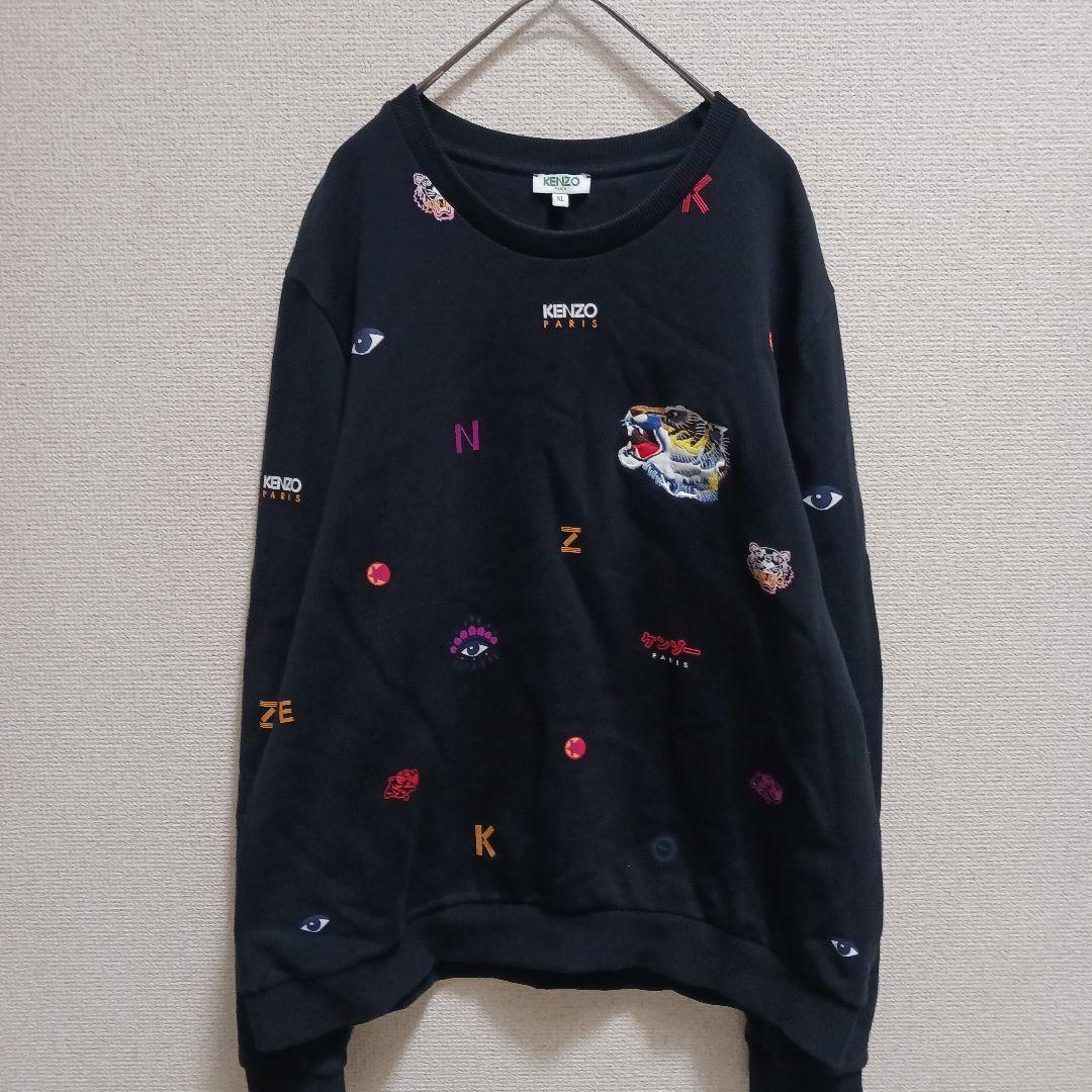 【KENZO PARIS】 刺繍デザイン スウェット XL ブラック