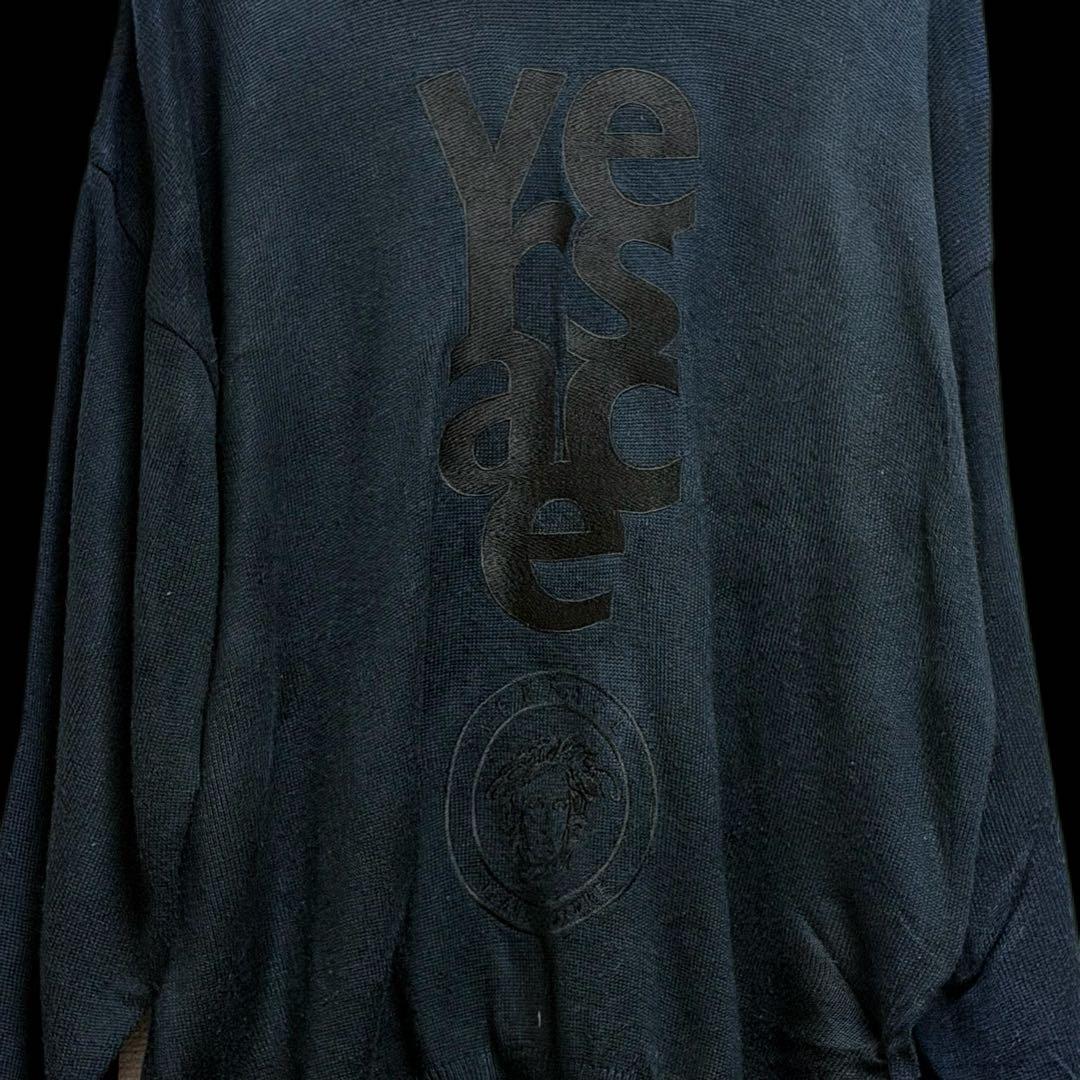 ズ*ー様 Versace 黒 ニットセーター ロゴ入りメドゥーサー刺繍 イタリア