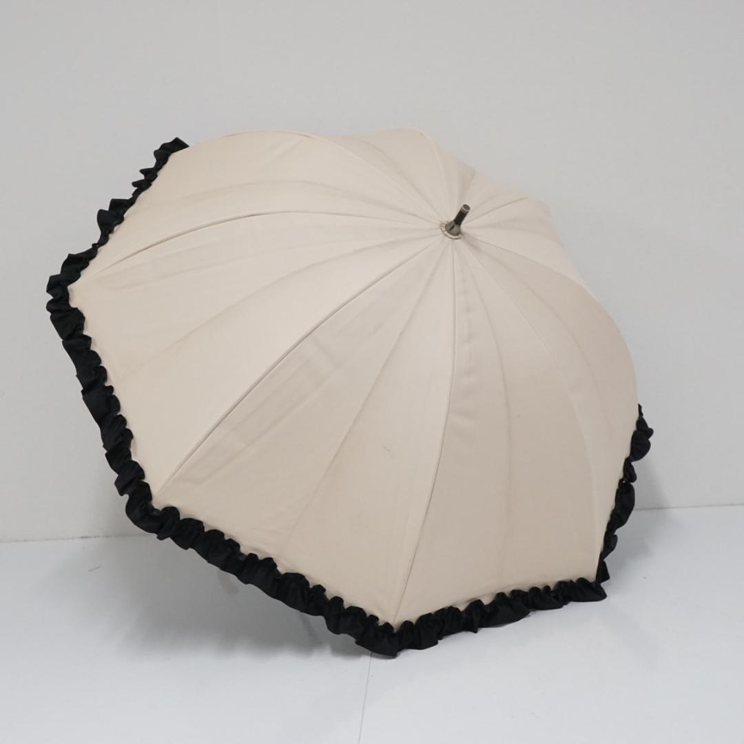 ロサブラン 完全遮光日傘 USED品 ショート フリル ベージュ×ブラック