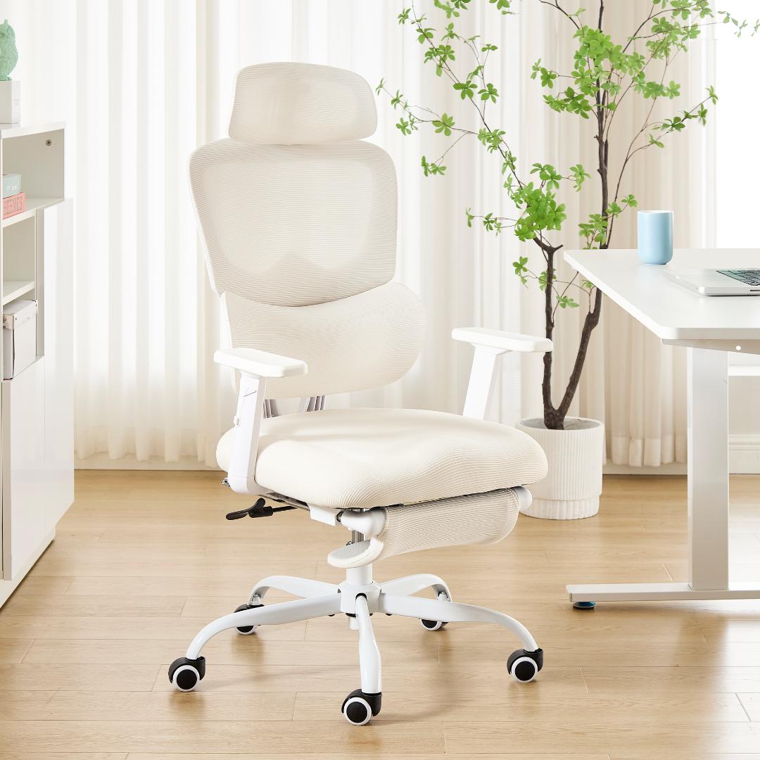 オフィスチェア リクライニング椅子 ゲーミングチェア ホワイト